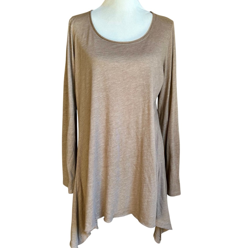 Chalet bamboo and cotton long sleeve lagenlook tunic top sz L taupe